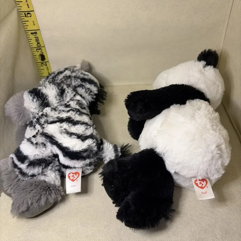 Ty Cuddlys (Attic Treasures) FLUFF Panda Bear & ZAHARI zebra 8